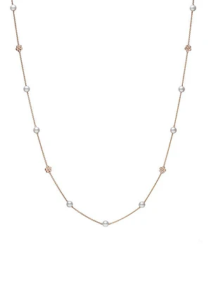 Cherry Blossom 18K Rose Gold, Diamond & Pearl Station Necklace