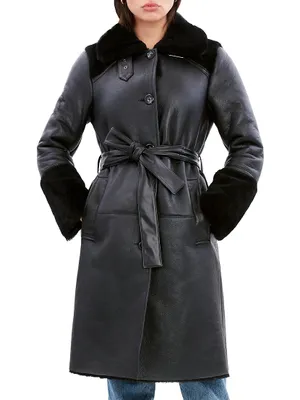 Astrid Shearling & Leather Trim Coat