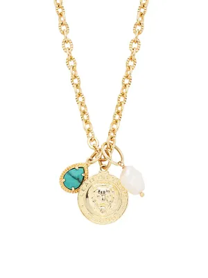 Italian Summer Sicily 18K Gold-Plated, Pearl & Turquoise Pendant Necklace