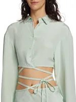 Cropped Button-Up Silk Shirt