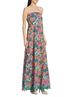 Hibiscus Embroidered Strapless Dress