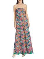 Hibiscus Embroidered Strapless Dress