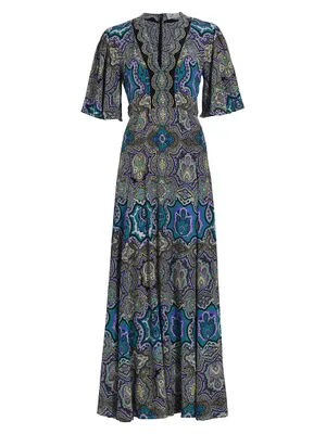 Paisley Silk V-Neck Gown