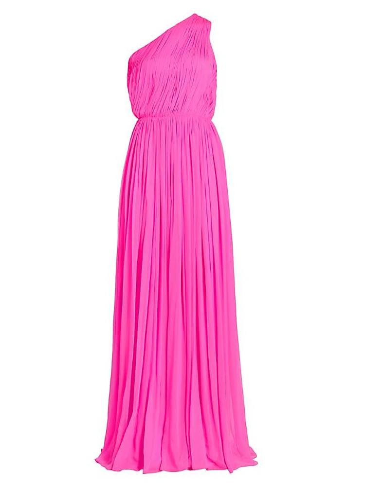 Silk Chiffon Plissé Gown