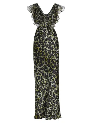 Malia Leopard Silk Cut-Out Dress