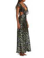 Malia Leopard Silk Cut-Out Dress