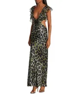 Malia Leopard Silk Cut-Out Dress