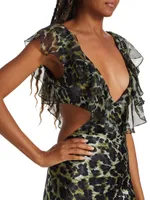 Malia Leopard Silk Cut-Out Dress