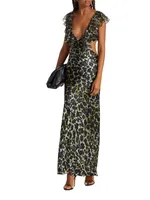 Malia Leopard Silk Cut-Out Dress