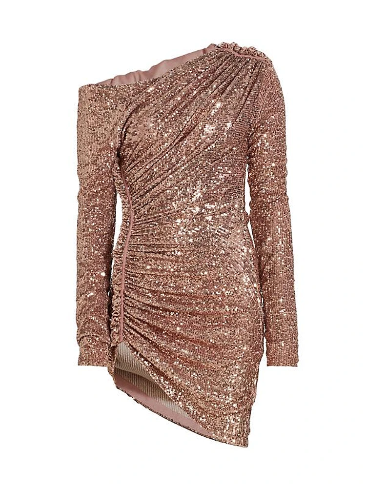 Dimitra Draped Sequin-Embroidered Minidress