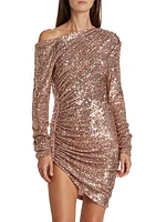 Dimitra Draped Sequin-Embroidered Minidress