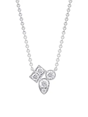 Splash 18K White Gold & 0.38 TCW Diamond Cluster Pendant Necklace