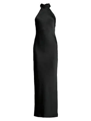 Tatiana High-Neck Satin Gown