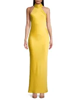 Tatiana High-Neck Satin Gown