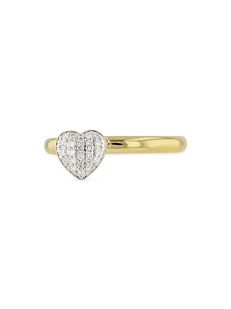 Affair 14K Yellow Gold & 0.13 TCW Diamond Mini Heart Side Car Ring