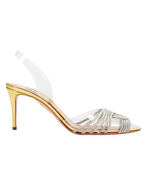 Gatsby Crystal-Embellished PVC Slingback Sandals