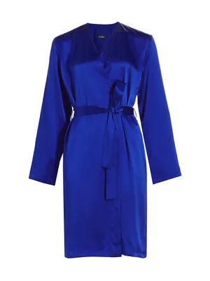 Belted Knee-Length Silk Robe