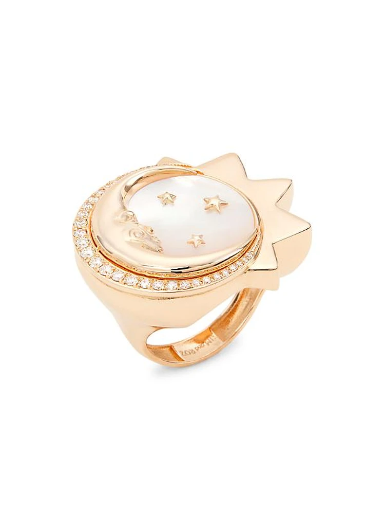 Essentials The Moon 14K Gold, Diamond & Mother-Of-Pearl Ring