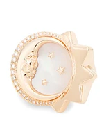 Essentials The Moon 14K Gold, Diamond & Mother-Of-Pearl Ring