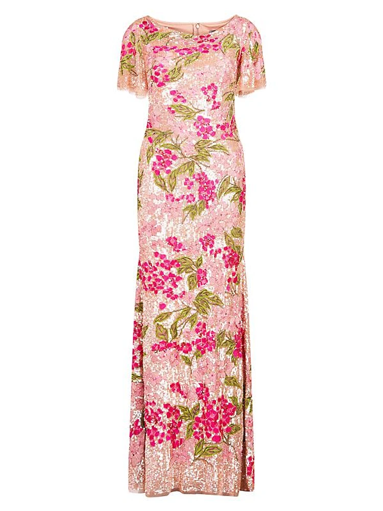 Adelina Floral Sequin Column Gown