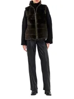 Shearling Lamb Zip Vest with Quilted Back