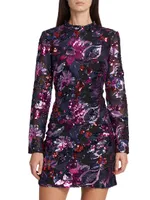 Long-Sleeve Sequin Floral Minidress