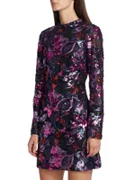 Long-Sleeve Sequin Floral Minidress