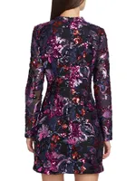 Long-Sleeve Sequin Floral Minidress