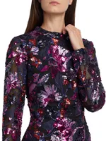 Long-Sleeve Sequin Floral Minidress