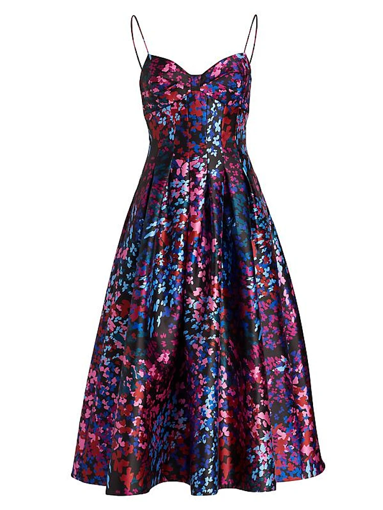 Floral Satin Fit-and-FlareMidi-Dress