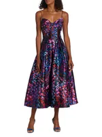 Floral Satin Fit-and-FlareMidi-Dress