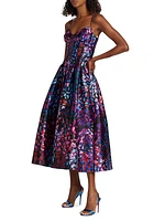 Floral Satin Fit-and-FlareMidi-Dress