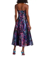 Floral Satin Fit-and-FlareMidi-Dress