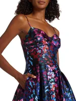 Floral Satin Fit-and-FlareMidi-Dress