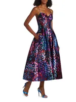 Floral Satin Fit-and-FlareMidi-Dress