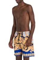 Baroque Print Drawstring Swim Shorts