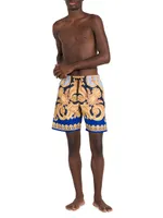 Baroque Print Drawstring Swim Shorts