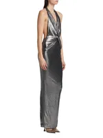 Stella Metallic Knit Twisted Halter Gown