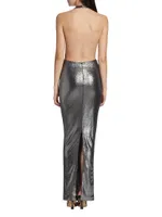 Stella Metallic Knit Twisted Halter Gown