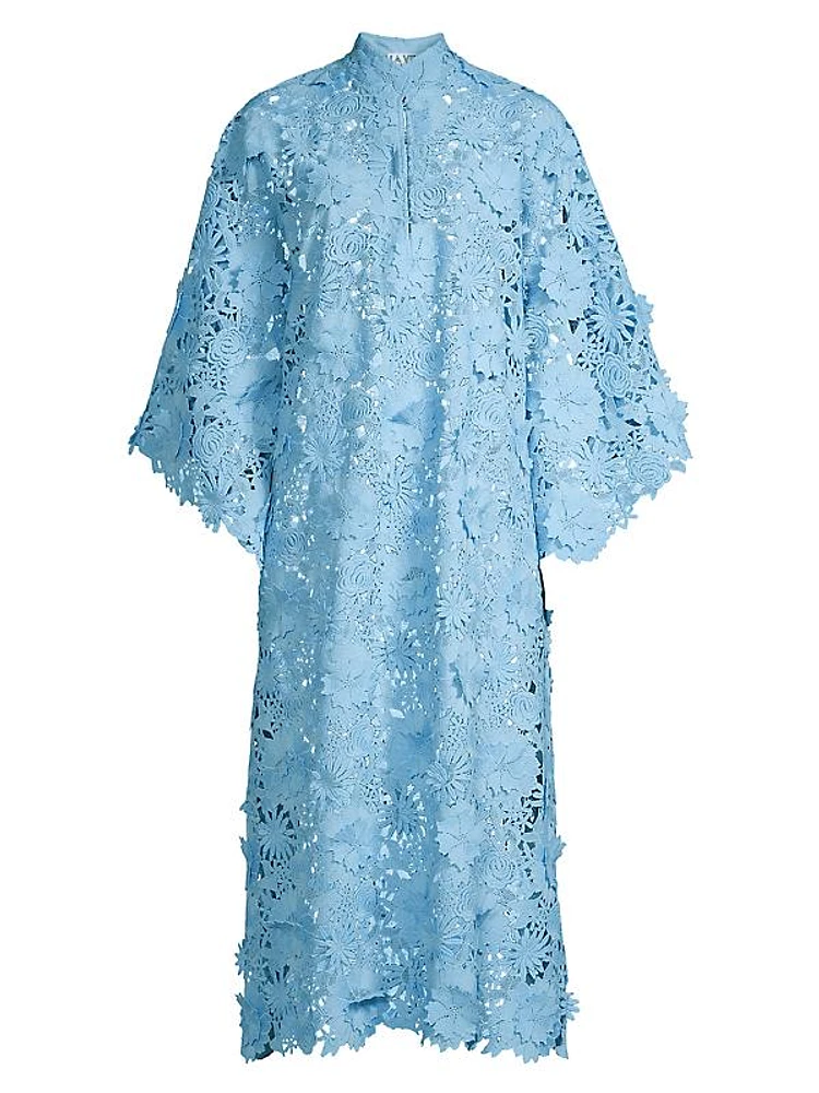 Floral-Lace Caftan Midi-Dress