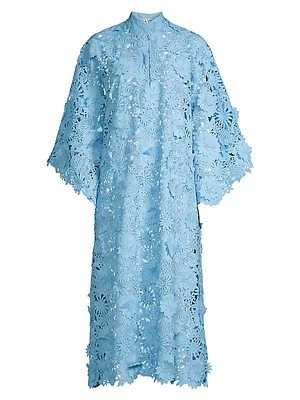 Floral-Lace Caftan Midi-Dress