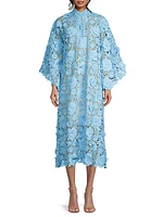 Floral-Lace Caftan Midi-Dress