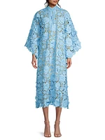 Floral-Lace Caftan Midi-Dress