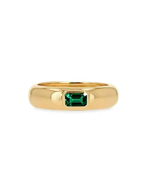 14K Yellow Gold & Emerald Domed Band Ring