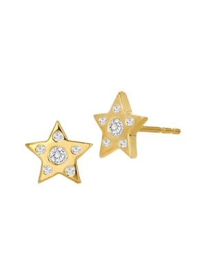 14K Yellow Gold & 0.11 Diamond Star Earrings