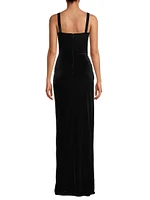 Domino Draped Velvet Gown