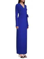 Wrap-Front Knit Column Gown