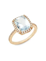 14K Yellow Gold, Aquamarine & 0.30 TCW Diamond Ring