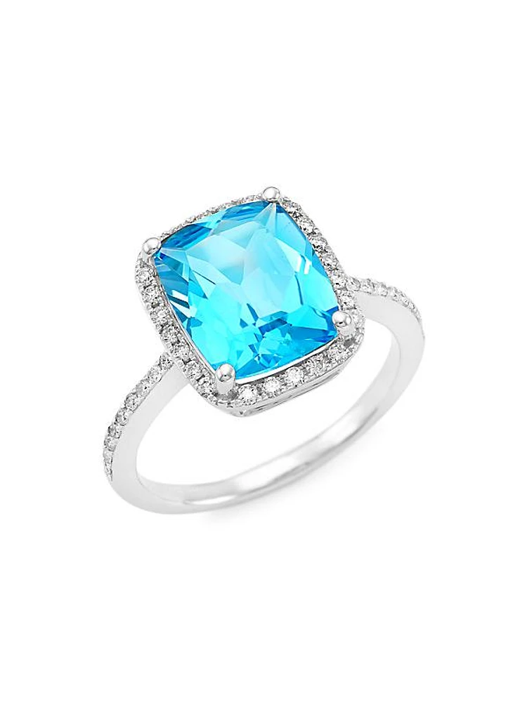 14K White Gold, Blue Topaz, & 0.3 TCW Diamond Ring