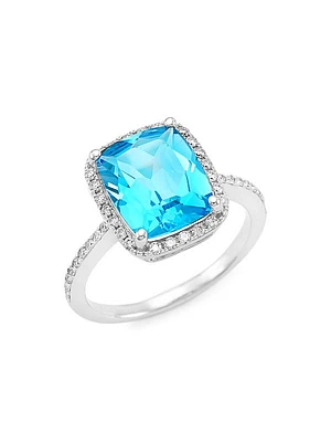 14K White Gold, Blue Topaz, & 0.3 TCW Diamond Ring